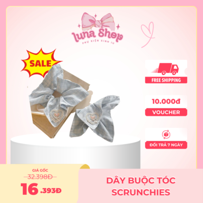 Dây buộc tóc Scrunchies Caro Đính Trái Tim.